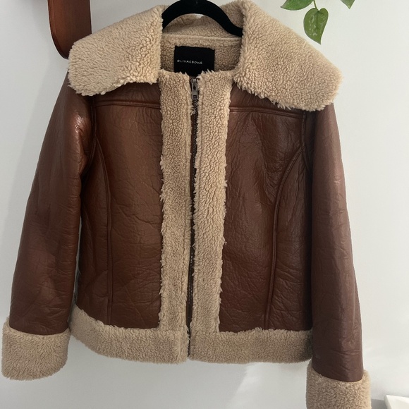 Tan Faux Leather/ Fur Bomber Jacket - Picture 1 of 3